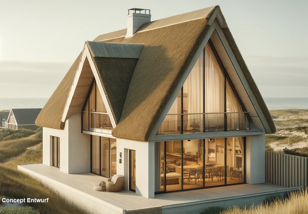 Entwurf für ein modernes Sylter Reetdachhaus